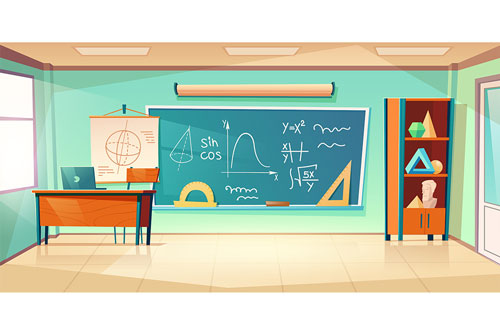 وکتور مدرسه طرح گرافیکی رایگان کلاس درس ریاضی در مدرسه لایه باز و قابل ویرایش